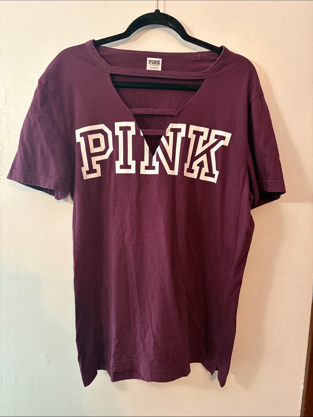 PINK Victoria's Secret Deep Plum Logo Tee
